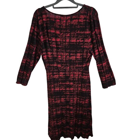 Torrid Women's 0 Wrap Front Midi Dress Black Red Abstract Line Print 3/4 Sleeve - Picture 4 of 6